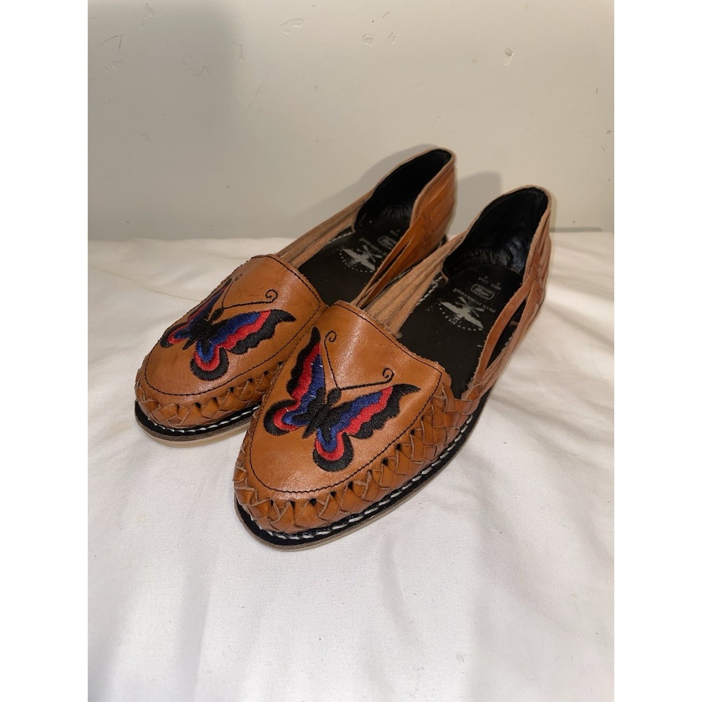 Don Porfirio Woman's Handmade Leather Huarache Size Mexico 25 USA 8 Butterfly